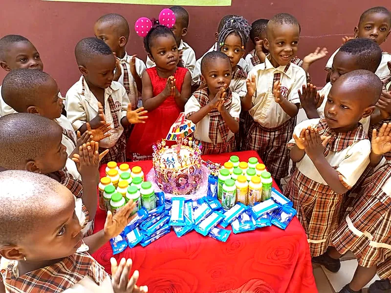 A class gathered together for a school celebration